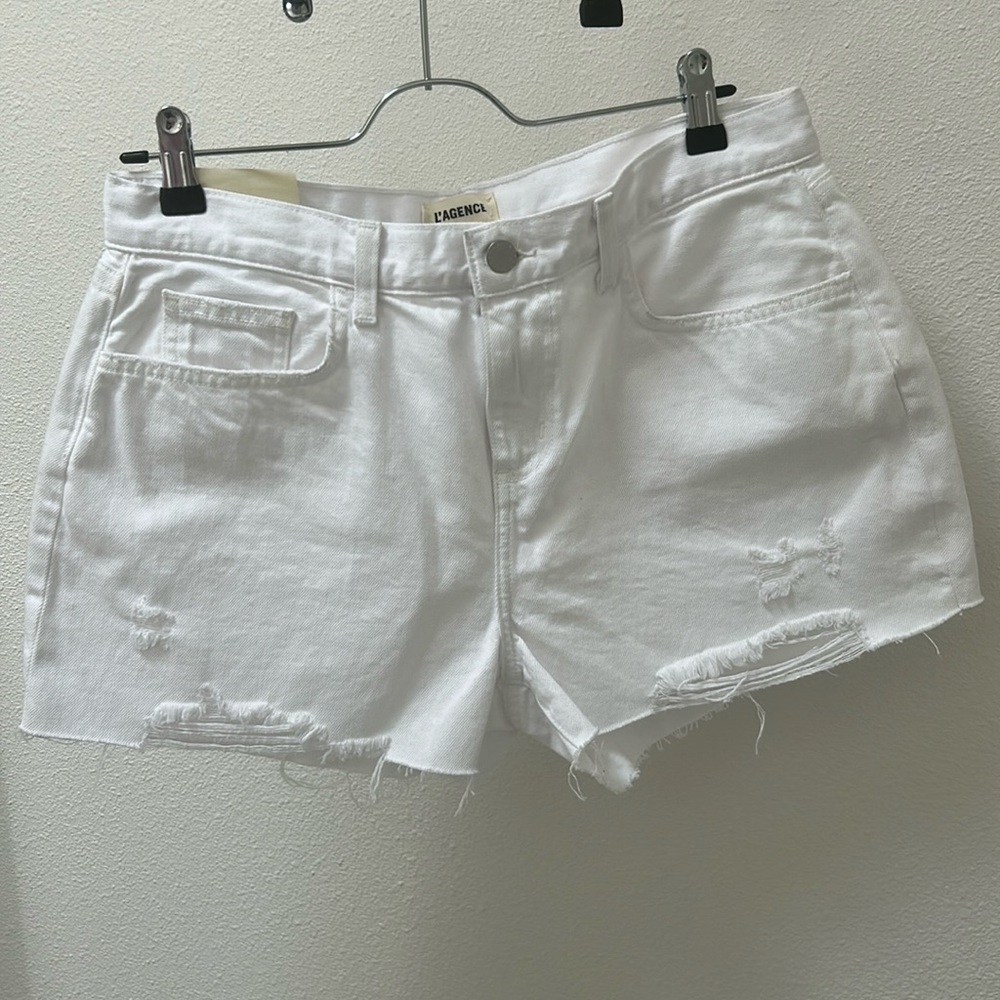 L'AGENCE White Jean Shorts
